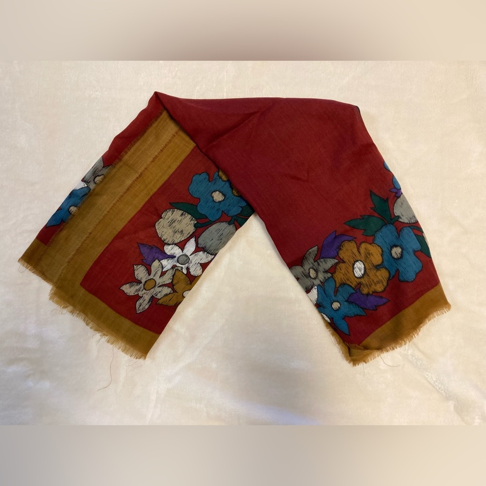 Beautiful Maroon Floral Scarf. About 36 inches.